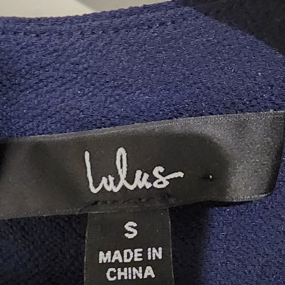 Lulu's Navy Blue Short Sleeve Lace Top - Picture 3 of 3